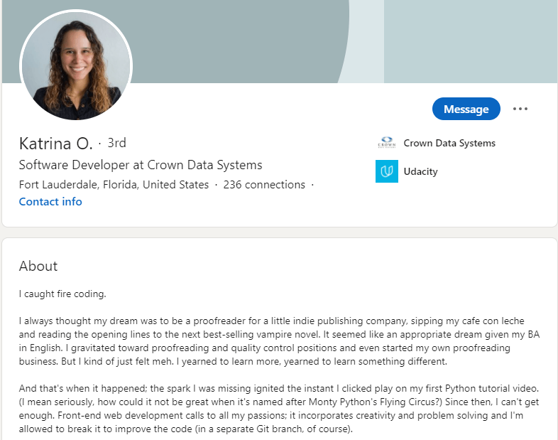 college student linkedin summary