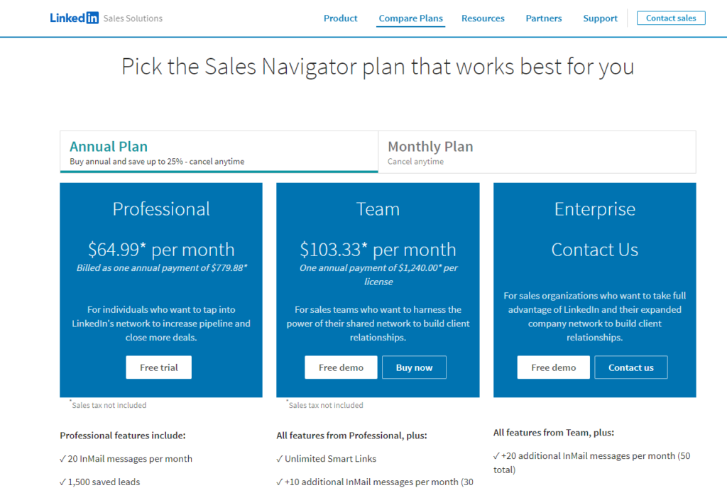Sales Navigator Free and Paid version