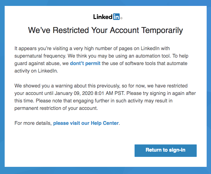 LinkedIn Ban Notification