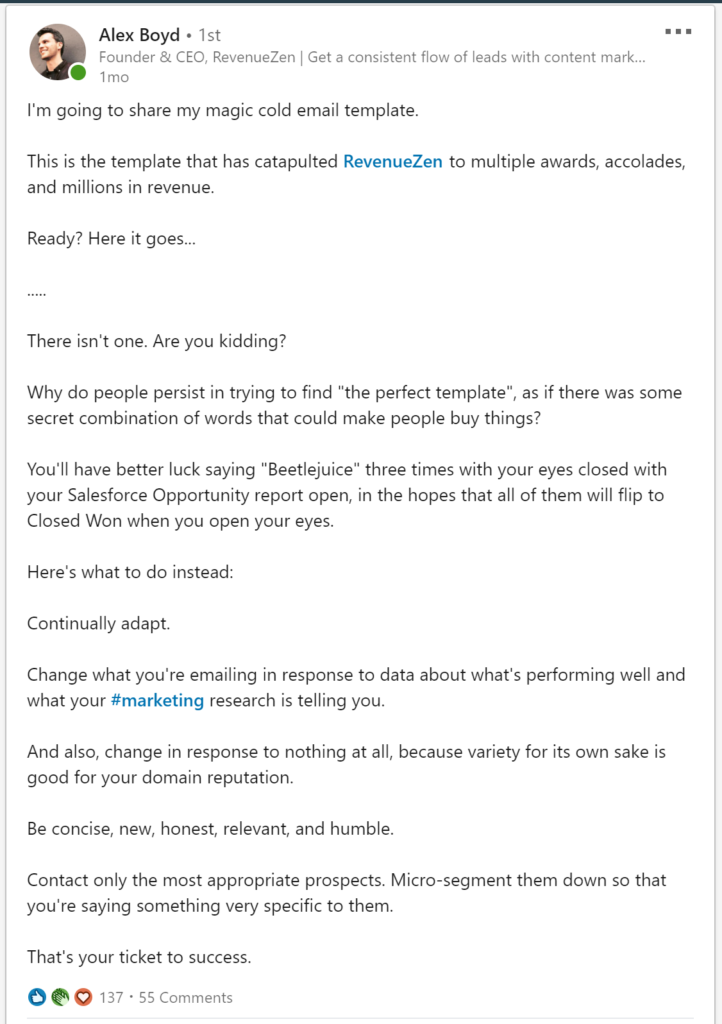 Good LinkedIn post example 2