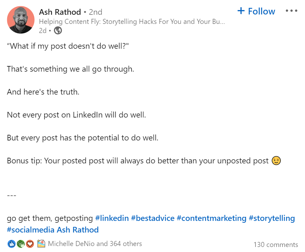 LinkedIn status updates with hashtags