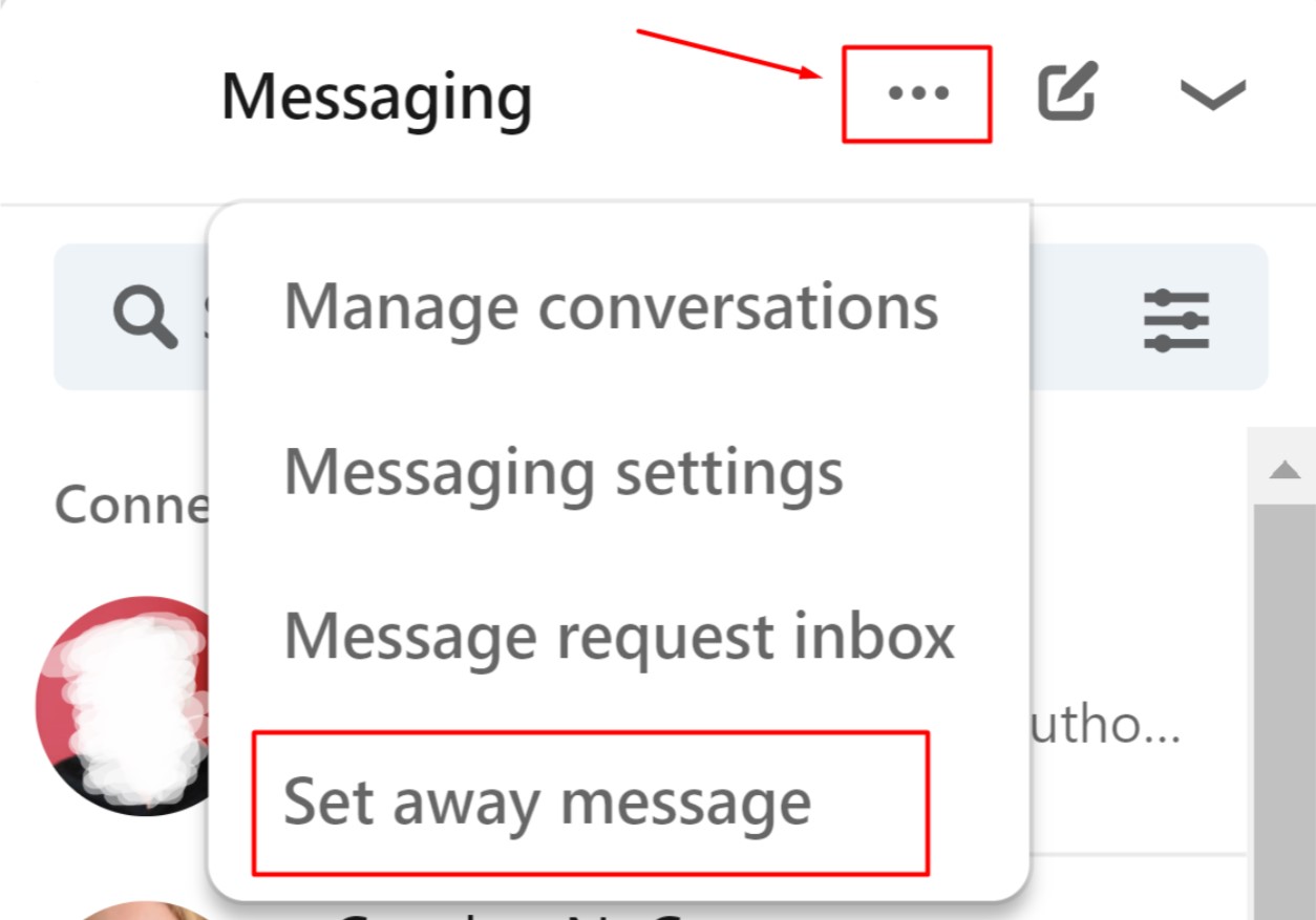 Set away message on LinkedIn