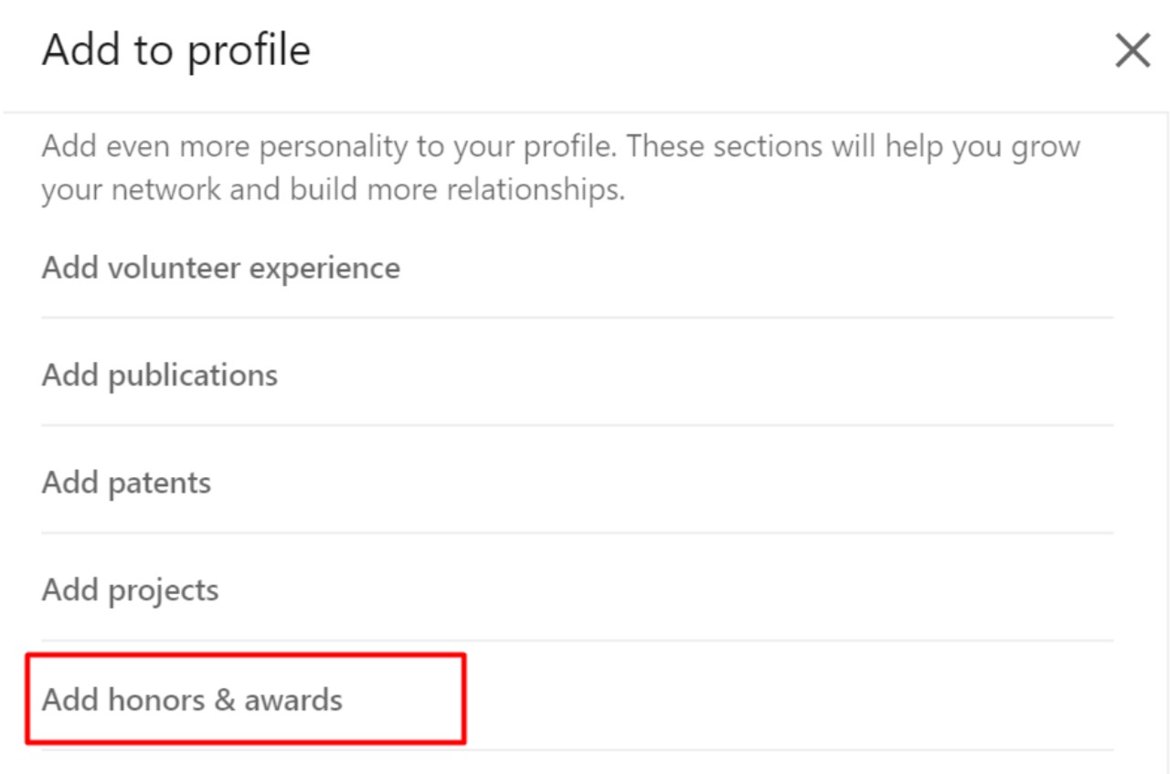 Add honors and awards on Linkedin